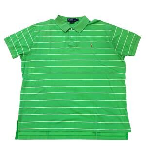 Vtg Polo Ralph Lauren Shirt Men Large Green Stripe Polo Pima Cotton Short Sleeve